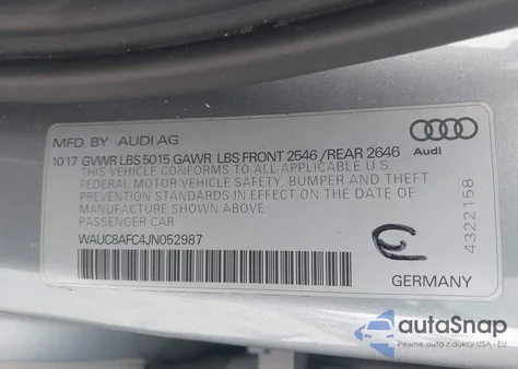 2018 Audi A6 2.0T Premium/2.0T Sport from USA, damaged, VIN WAUC8AFC4JN052987